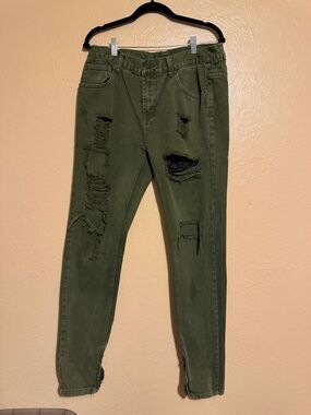 Young and reckless Olive Green Distressed Skinny Jeans